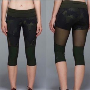 Lululemon Mesh Green Camo Crops